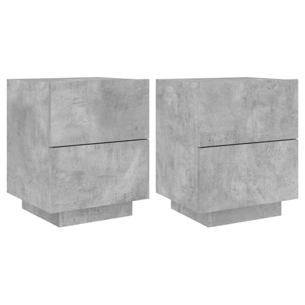 Vidaxl (Concrete Grey, 2 Pcs) Bedside Cabinets With Led Lights Nightstand Bed Table Engineered Wood