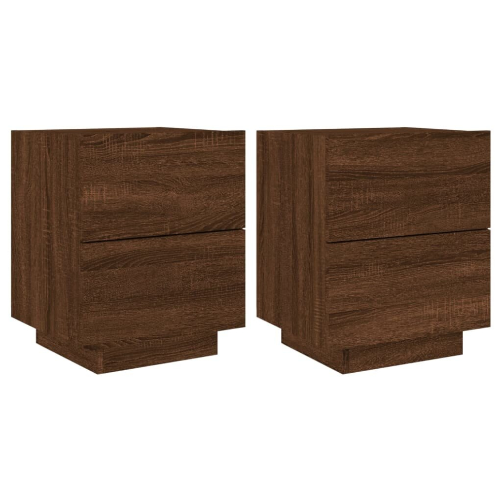 (brown oak, 2 pcs) vidaXL Bedside Cabinets with LED Lights Nightstand Bed Table Engineered Wood