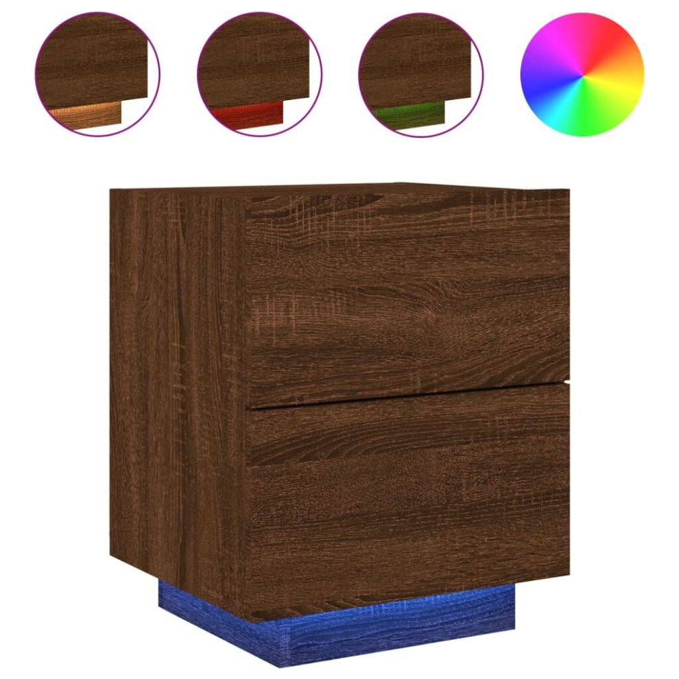 (brown oak, 1 pcs) vidaXL Bedside Cabinets with LED Lights Nightstand Bed Table Engineered Wood