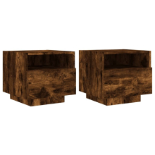 (smoked oak, 2 pcs) vidaXL Bedside Cabinets with LED Lights Nightstand Bed Cabinet Side Table