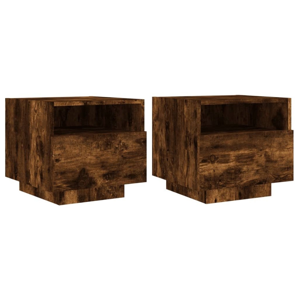 Vidaxl (Smoked Oak, 2 Pcs) Bedside Cabinets With Led Lights Nightstand Bed Cabinet Side Table