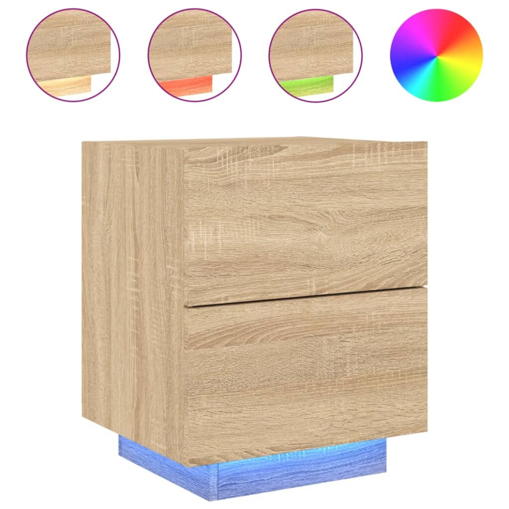 (sonoma oak, 1 pcs) vidaXL Bedside Cabinets with LED Lights Nightstand Bed Table Engineered Wood