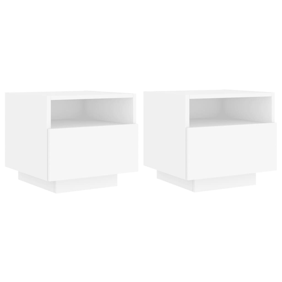 Vidaxl (White, 2 Pcs) Bedside Cabinets With Led Lights Nightstand Bed Cabinet Side Table