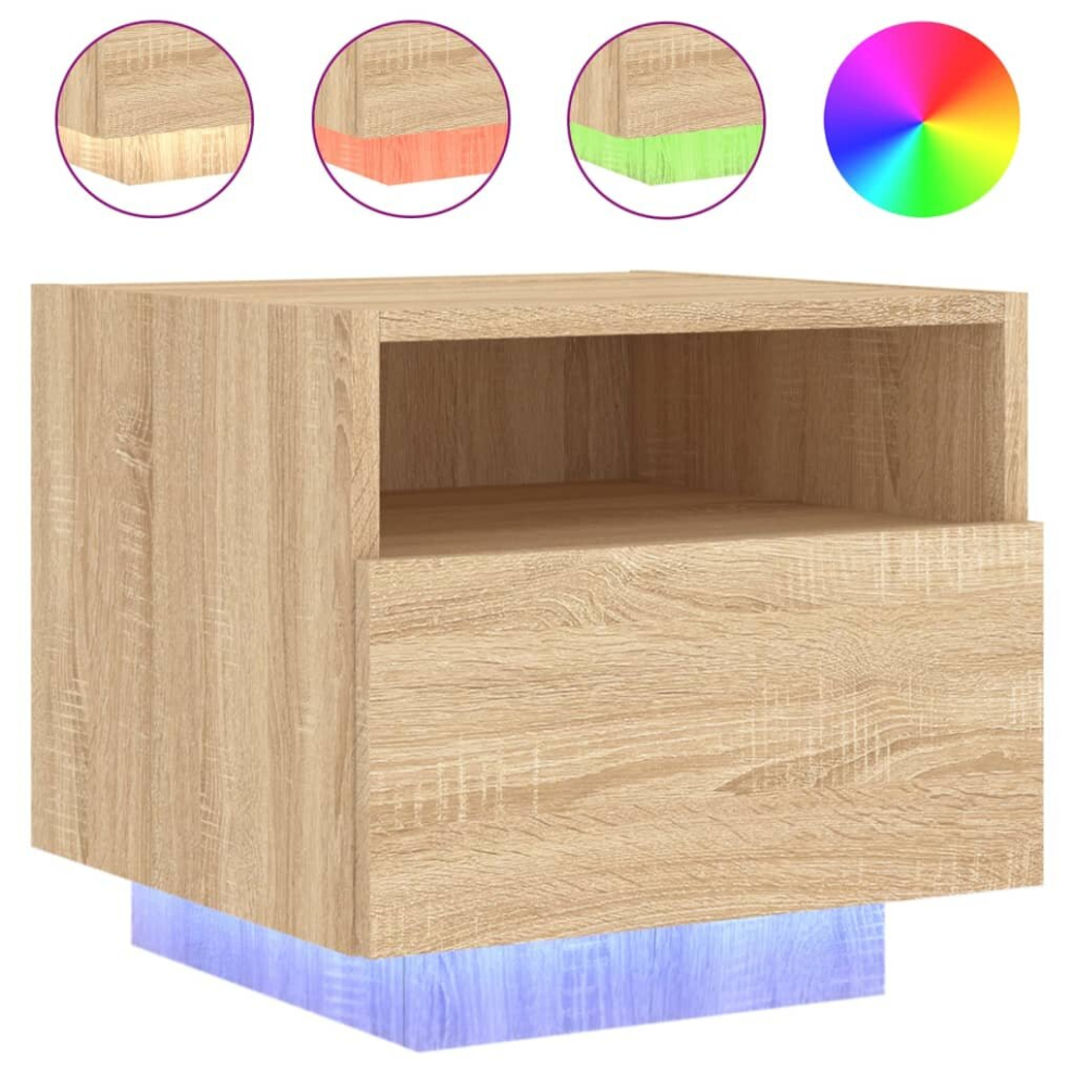Vidaxl (Sonoma Oak, 1 Pcs) Bedside Cabinets With Led Lights Nightstand Bed Cabinet Side Table
