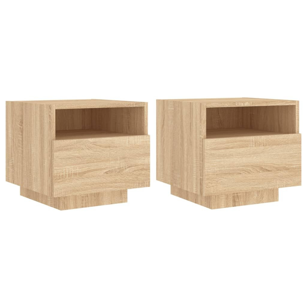 Vidaxl (Sonoma Oak, 2 Pcs) Bedside Cabinets With Led Lights Nightstand Bed Cabinet Side Table