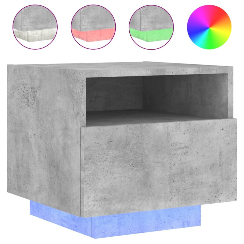 Vidaxl (Concrete Grey, 1 Pcs) Bedside Cabinets With Led Lights Nightstand Bed Cabinet Side Table