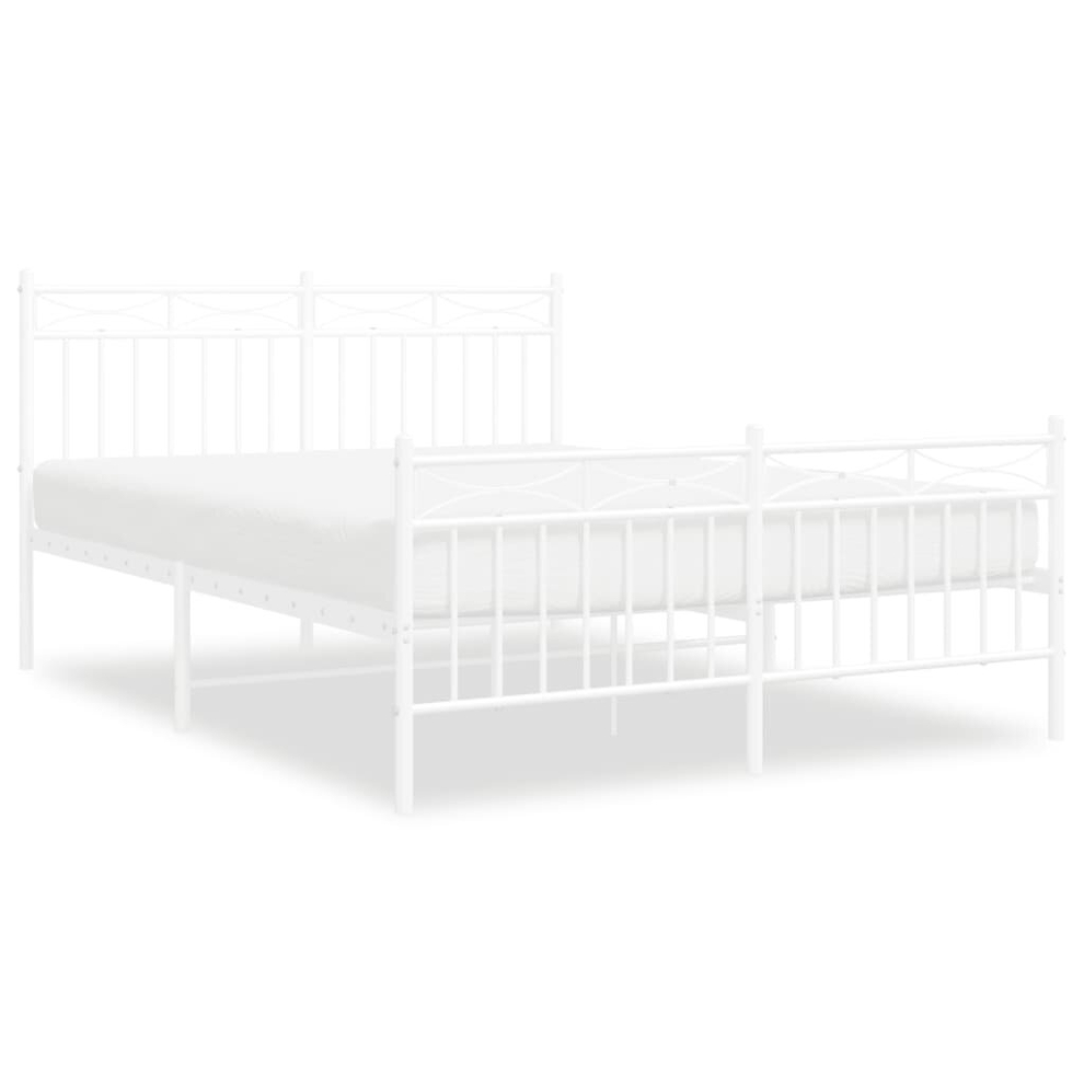 Vidaxl (White, 135X190 Cm/With Headboard & Footboard) Metal Bed Frame Home Bedroom Bed Base Mattress Foundation Bedstead
