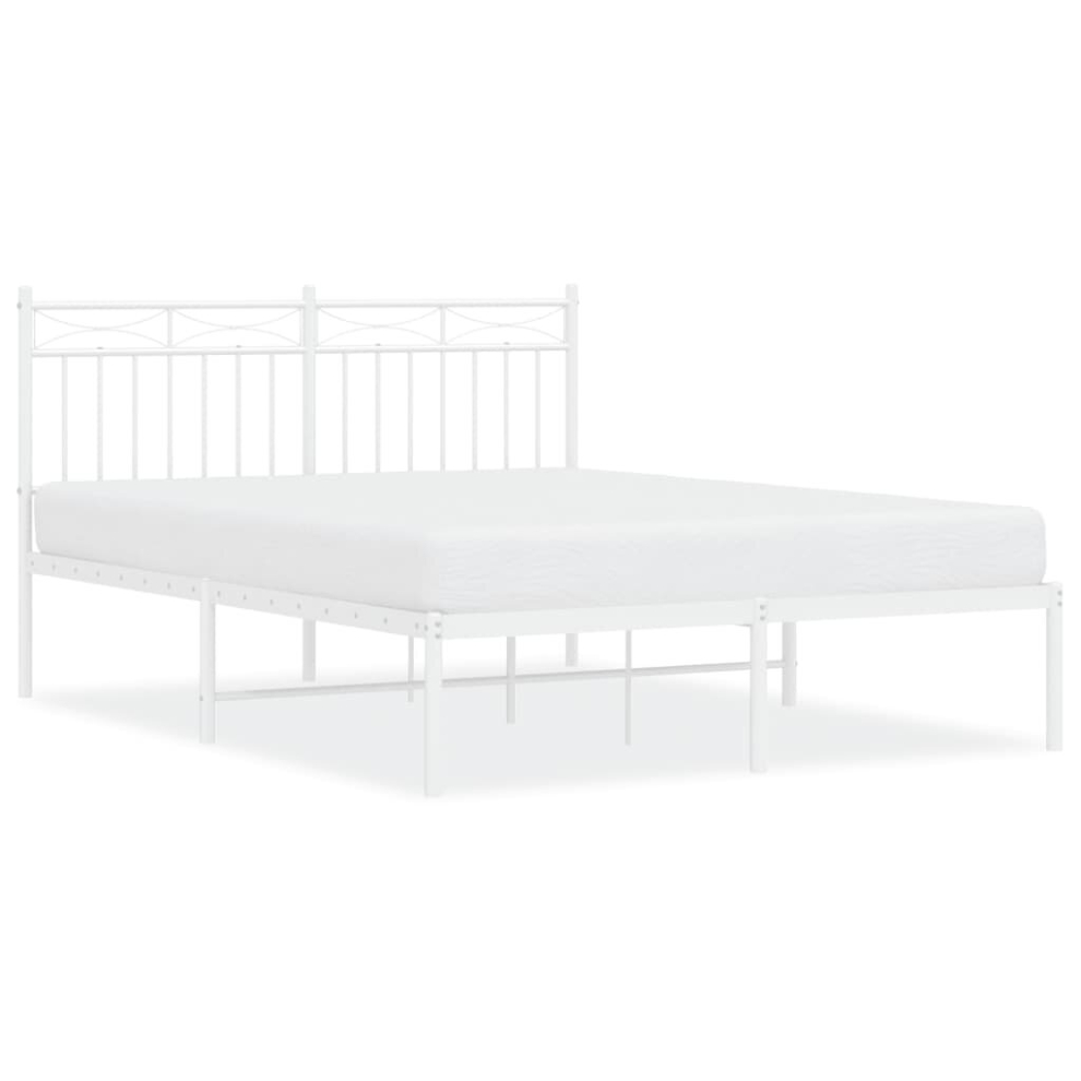 Vidaxl (White, 135X190 Cm/With Headboard) Metal Bed Frame Home Bedroom Bed Base Mattress Foundation Bedstead