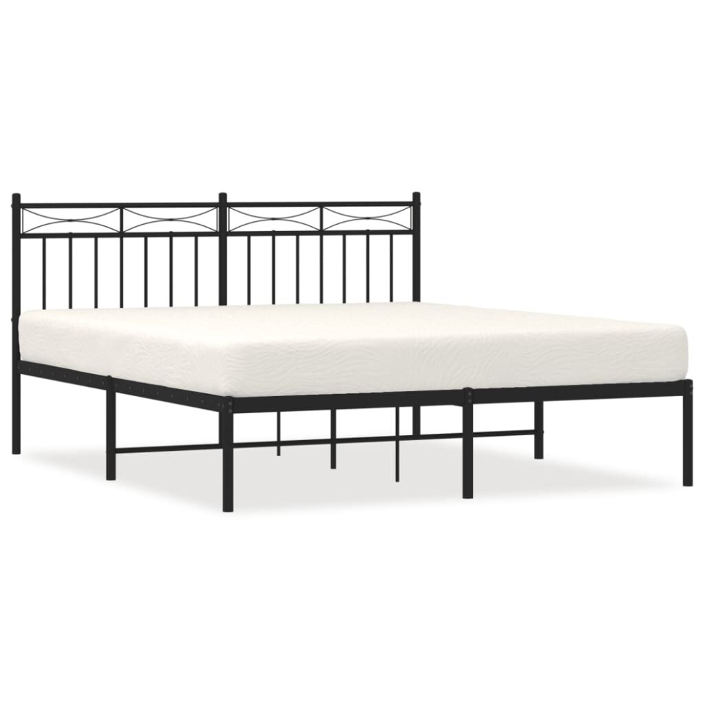 Vidaxl (Black, 160X200 Cm/With Headboard) Metal Bed Frame Home Bedroom Bed Base Mattress Foundation Bedstead