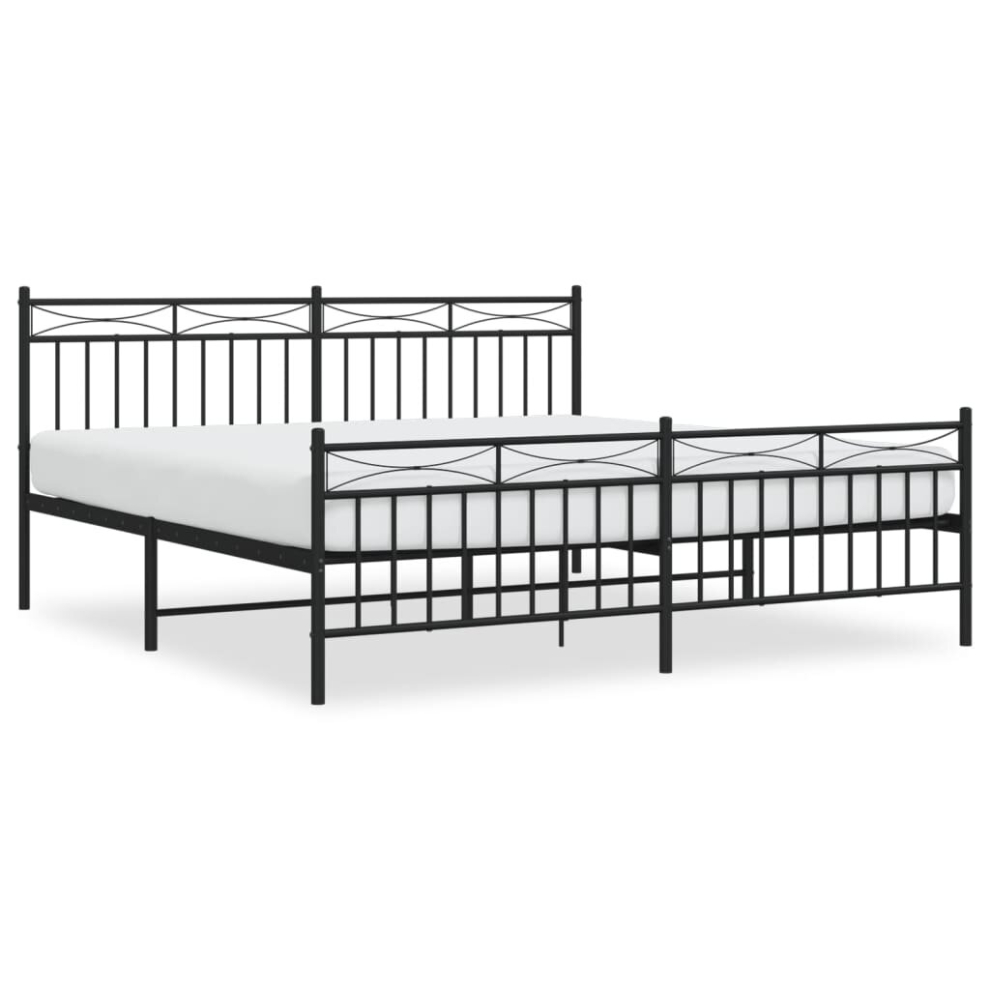 (black, 180x200 cm/with Headboard & footboard) vidaXL Metal Bed Frame Home Bedroom Bed Base Mattress Foundation Bedstead