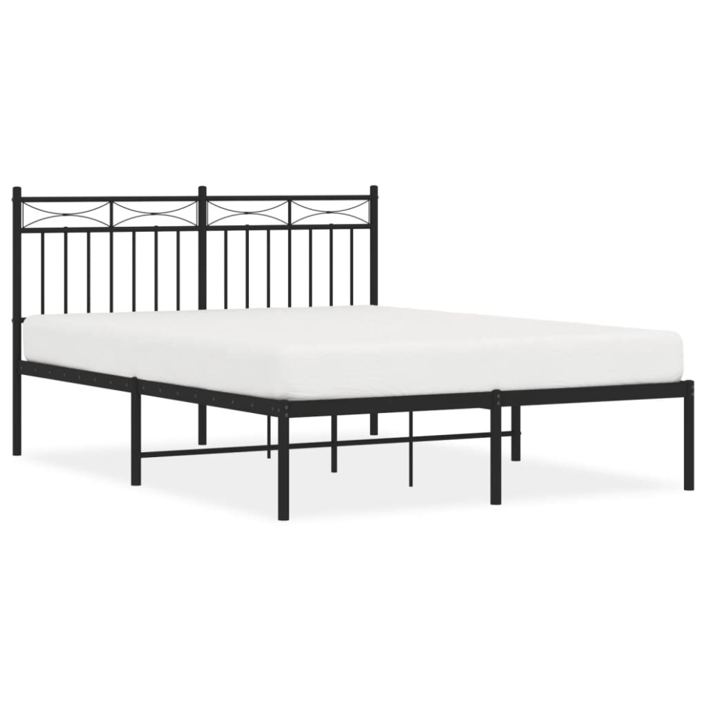 Vidaxl (Black, 135X190 Cm/With Headboard) Metal Bed Frame Home Bedroom Bed Base Mattress Foundation Bedstead