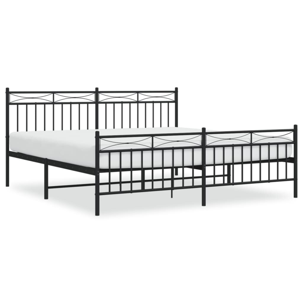 Vidaxl (Black, 183X213 Cm/With Headboard & Footboard) Metal Bed Frame Home Bedroom Bed Base Mattress Foundation Bedstead