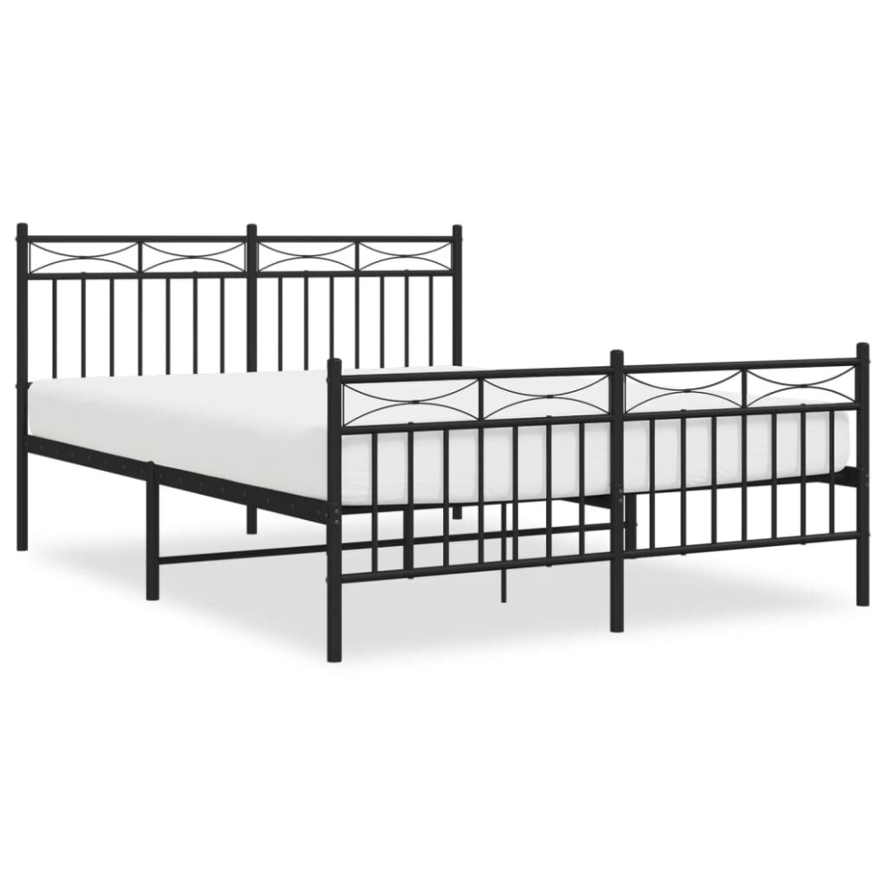 Vidaxl (Black, 135X190 Cm/With Headboard & Footboard) Metal Bed Frame Home Bedroom Bed Base Mattress Foundation Bedstead