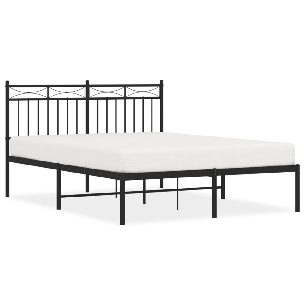 Vidaxl (Black, 140X190 Cm/With Headboard) Metal Bed Frame Home Bedroom Bed Base Mattress Foundation Bedstead