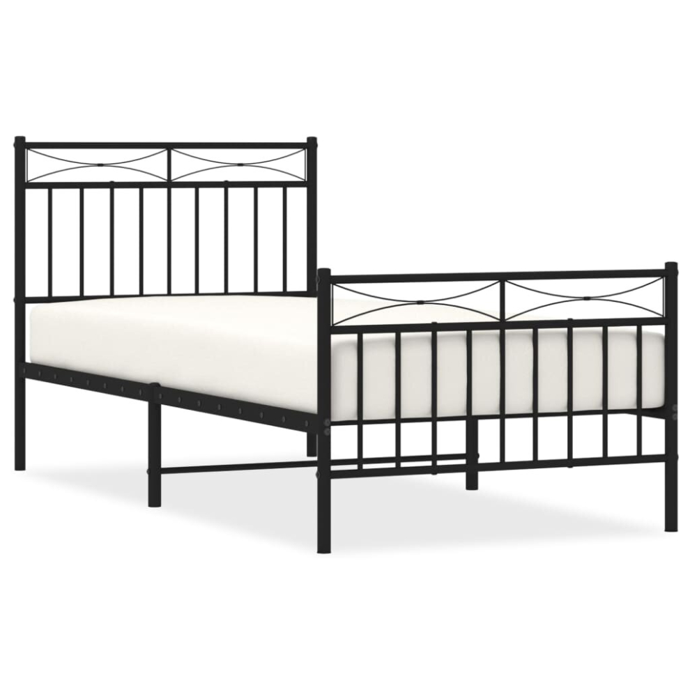 New Vidaxl (, 90X200 Cm/With Headboard & Footboard) Metal Bed Frame Home Bedroom Bed Base Mattress Foundation Bedstead Black 373702