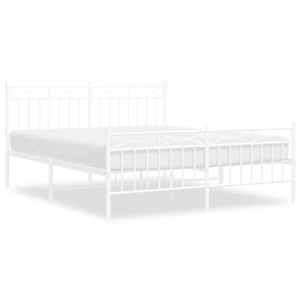 Vidaxl (White, 150X200 Cm/With Headboard & Footboard) Metal Bed Frame Home Bedroom Bed Base Mattress Foundation Bedstead