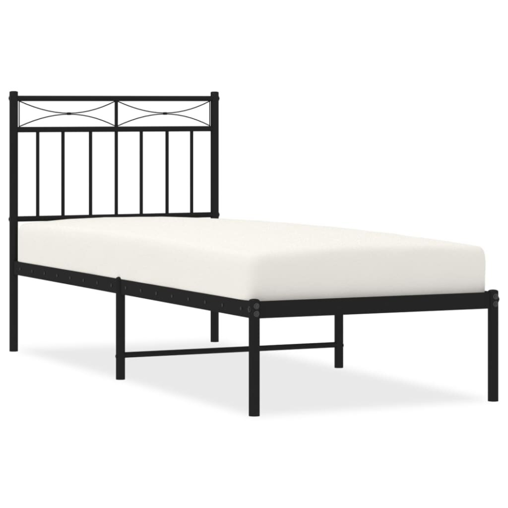 (black, 75x190 cm/with headboard) vidaXL Metal Bed Frame Home Bedroom Bed Base Mattress Foundation Bedstead