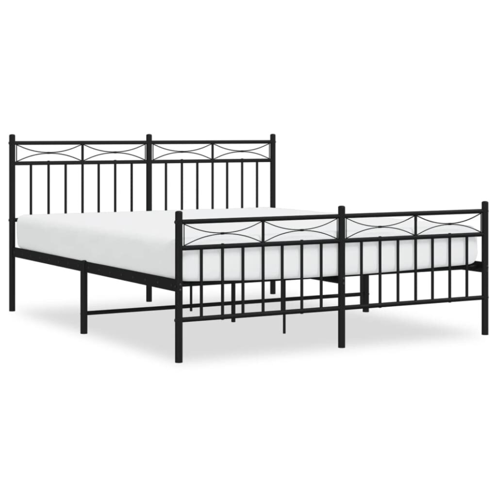 (black, 160x200 cm/with headboard & footboard) vidaXL Metal Bed Frame Home Bedroom Bed Base Mattress Foundation Bedstead