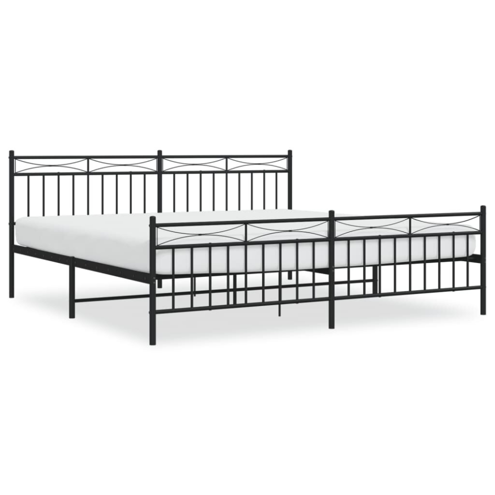 Vidaxl (Black, 193X203 Cm/With Headboard & Footboard) Metal Bed Frame Home Bedroom Bed Base Mattress Foundation Bedstead