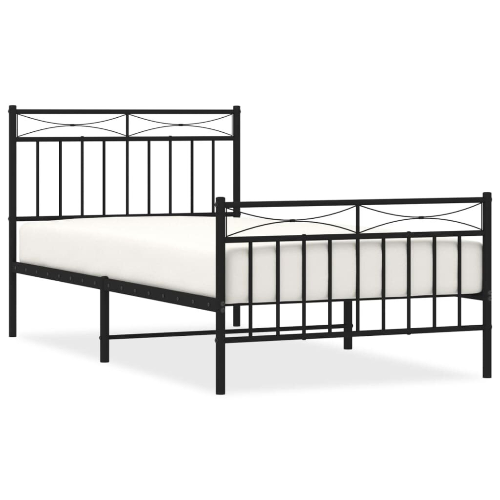 Vidaxl (Black, 100X190 Cm/With Headboard & Footboard) Metal Bed Frame Home Bedroom Bed Base Mattress Foundation Bedstead