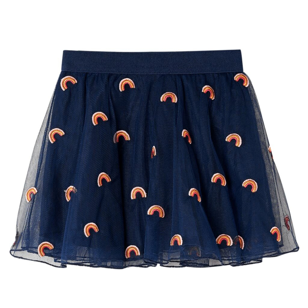 (128) Kids' Skirt with Tulle and Rainbow Embroidery Girls' Skirt Skater Skirt Navy