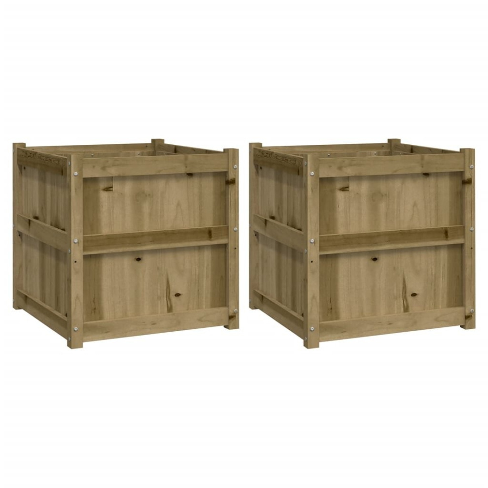 Vidaxl (Natural Impregnated, 2 Pcs) Garden Planters Patio Flower Pot Plant Pot Planter Box Solid Wood Pine - Image 2