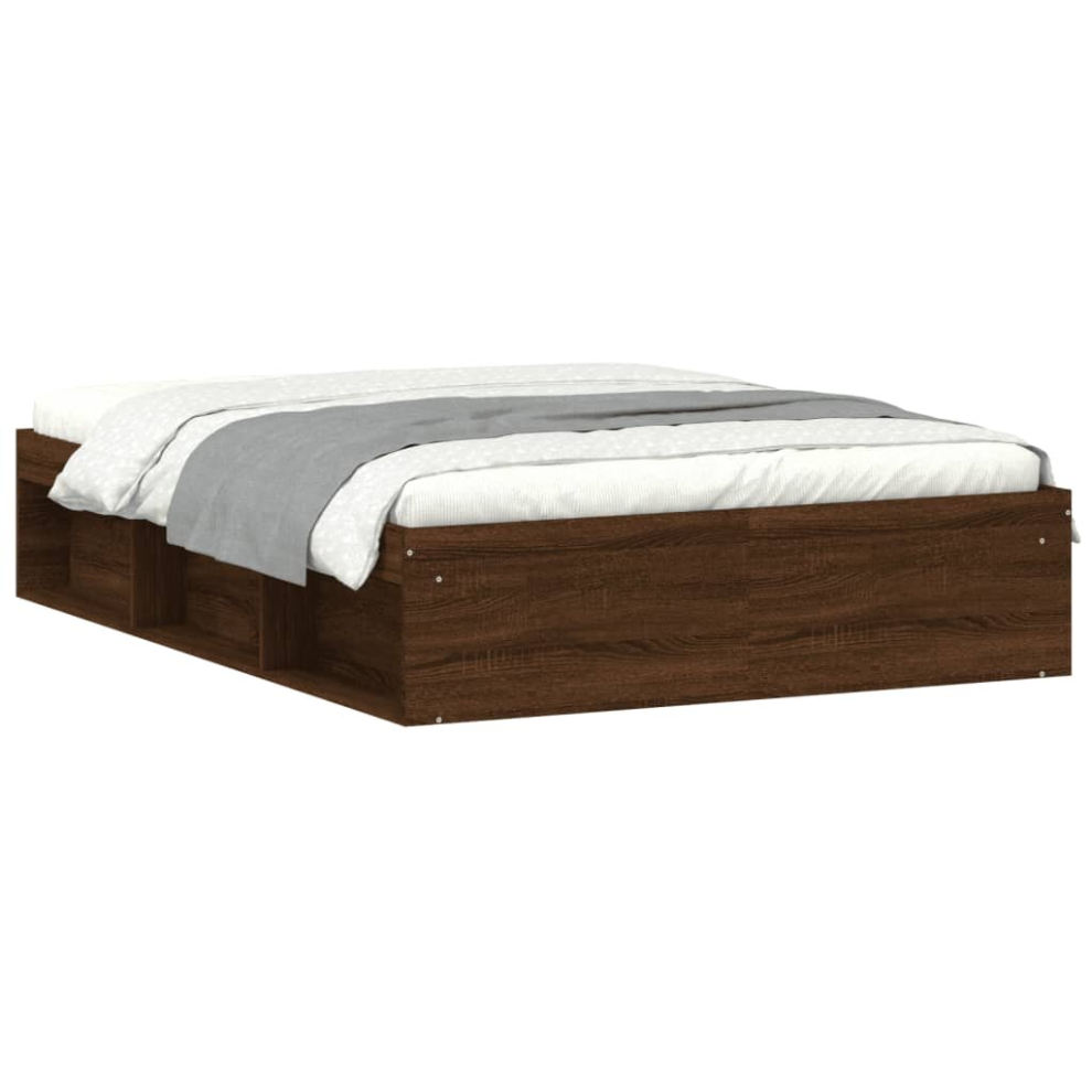 Vidaxl ( Oak, 135 X 190 Cm) Bed Frame Bedroom Mattress Foundation Guest Room Bedstead Bed Base Brown