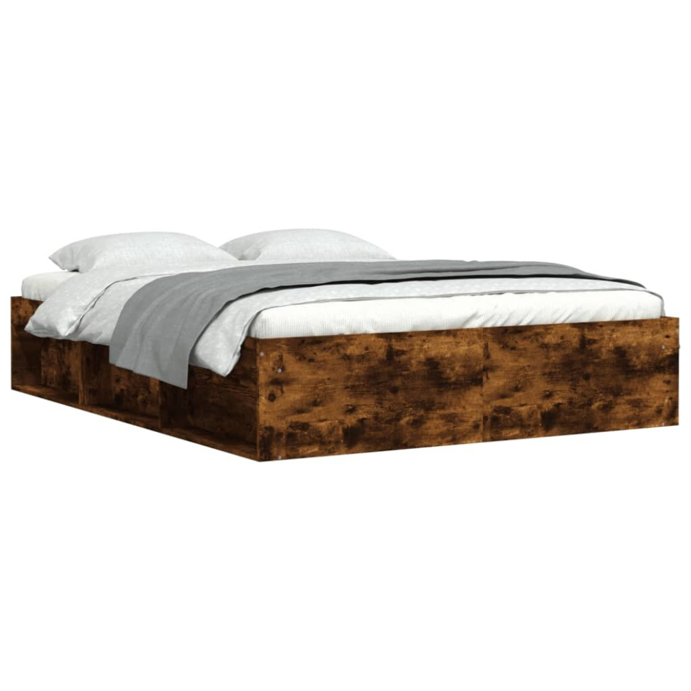 Vidaxl (Smoked Oak, 140 X 200 Cm) Bed Frame Bedroom Mattress Foundation Guest Room Bedstead Bed Base