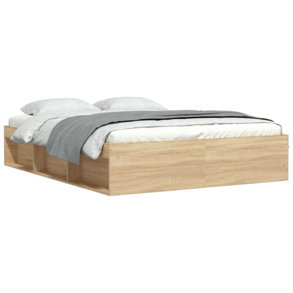 Vidaxl (Sonoma Oak, 140 X 190 Cm) Bed Frame Bedroom Mattress Foundation Guest Room Bedstead Bed Base