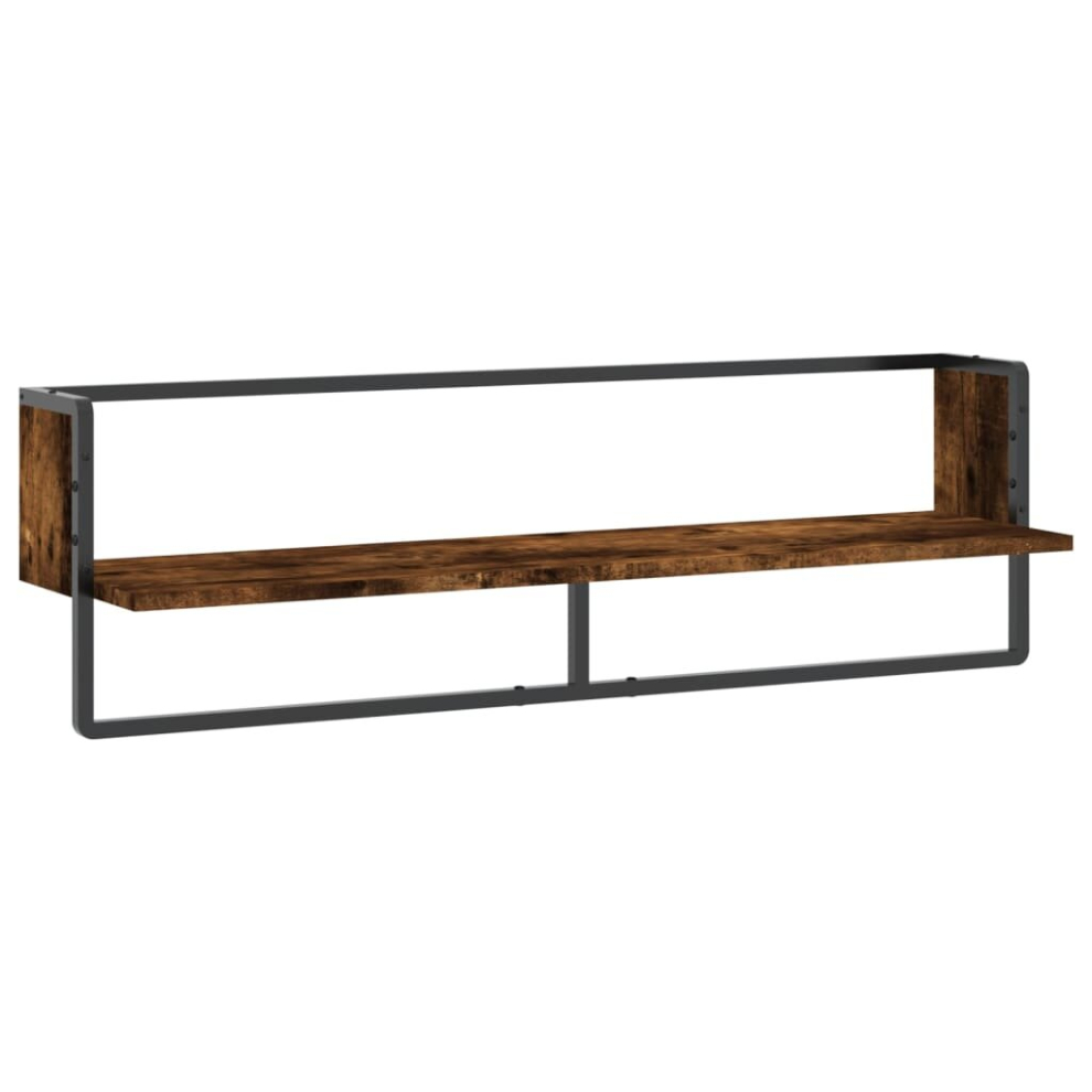 (smoked oak, 100 X 25 X 30 cm) vidaXL Wall Shelf With Bar Floating Shelf Wall Mounted Shelf Display Wall Rack