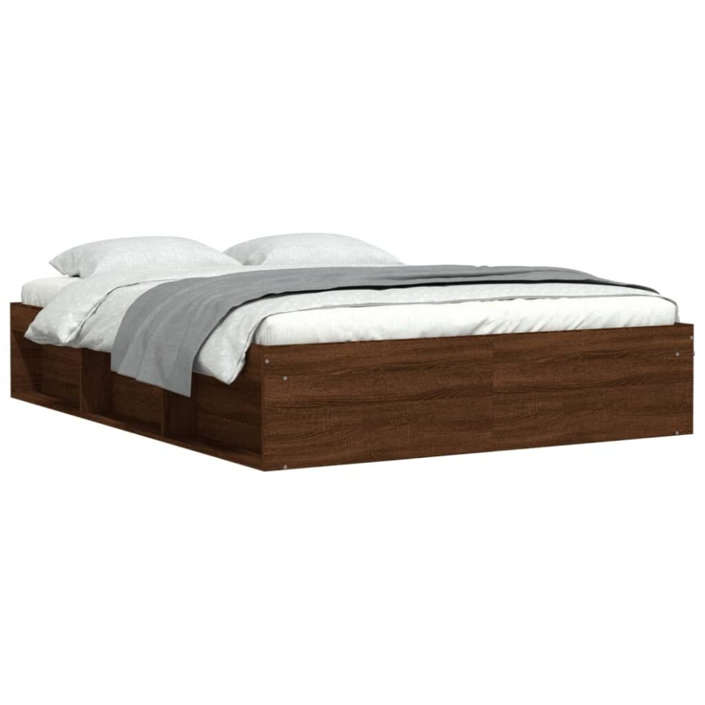 Vidaxl ( Oak, 140 X 190 Cm) Bed Frame Bedroom Mattress Foundation Guest Room Bedstead Bed Base Brown