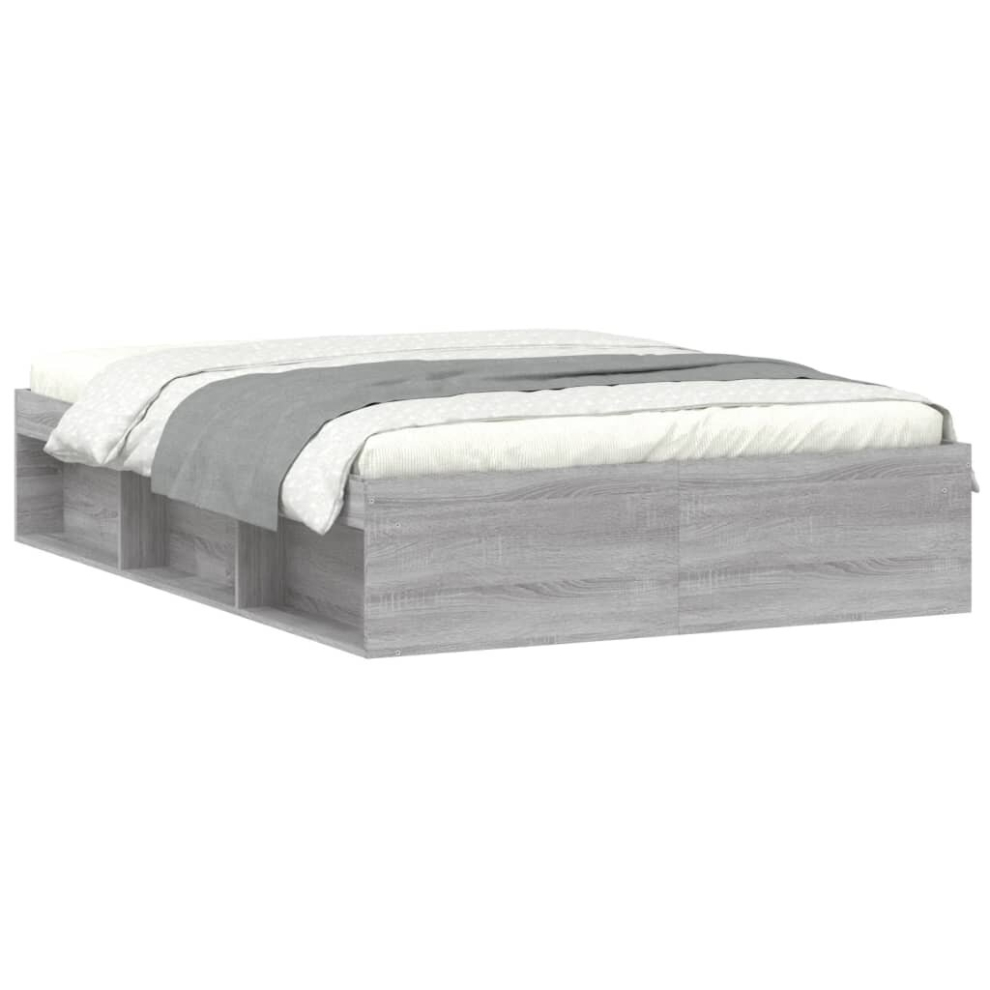 Vidaxl (Grey Sonoma, 135 X 190 Cm) Bed Frame Bedroom Mattress Foundation Guest Room Bedstead Bed Base