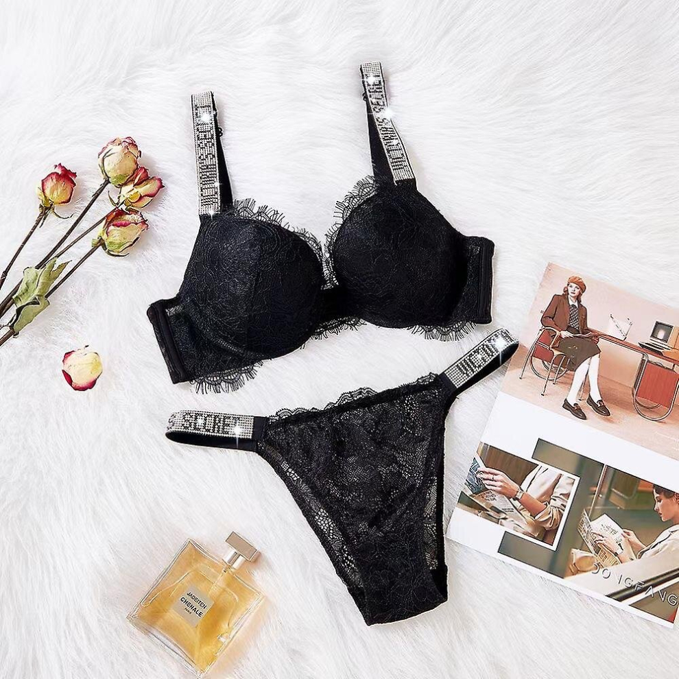 (black, 75 b) Sexy Lingerie Comfort Women Set Push Up Bra Victoria's Secret Lingerie Set Female 2 Piece Underwear Vetement Femme Lace