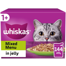 144 X 85G Whiskas 1+ Mixed Menu Adult Wet Cat Food Pouches in Jelly