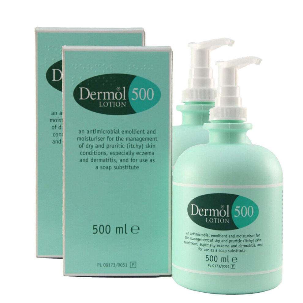 2 X Dermol 500 - Lotion Moisturiser Soap Substitute Antimicrobial Emollient