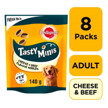 8 X 140G Pedigree Tasty Bites Minis Dog Treats Cheesy Nibbles Cheese & Beef