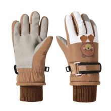 (Brown, M) A Pair Of Winter Children's Ski Gloves Riding Windproof Waterproof Thickened Padded Cute Men And Women Baby Warm Outdoor Gloves