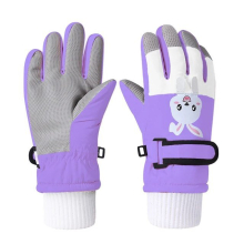 (PURPLE, S) A Pair Of Winter Children's Ski Gloves Riding Windproof Waterproof Thickened Padded Cute Men And Women Baby Warm Outdoor Gloves