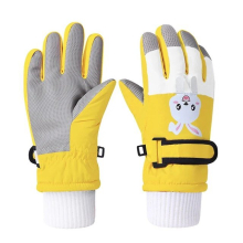 (Yellow, M) A Pair Of Winter Children's Ski Gloves Riding Windproof Waterproof Thickened Padded Cute Men And Women Baby Warm Outdoor Gloves