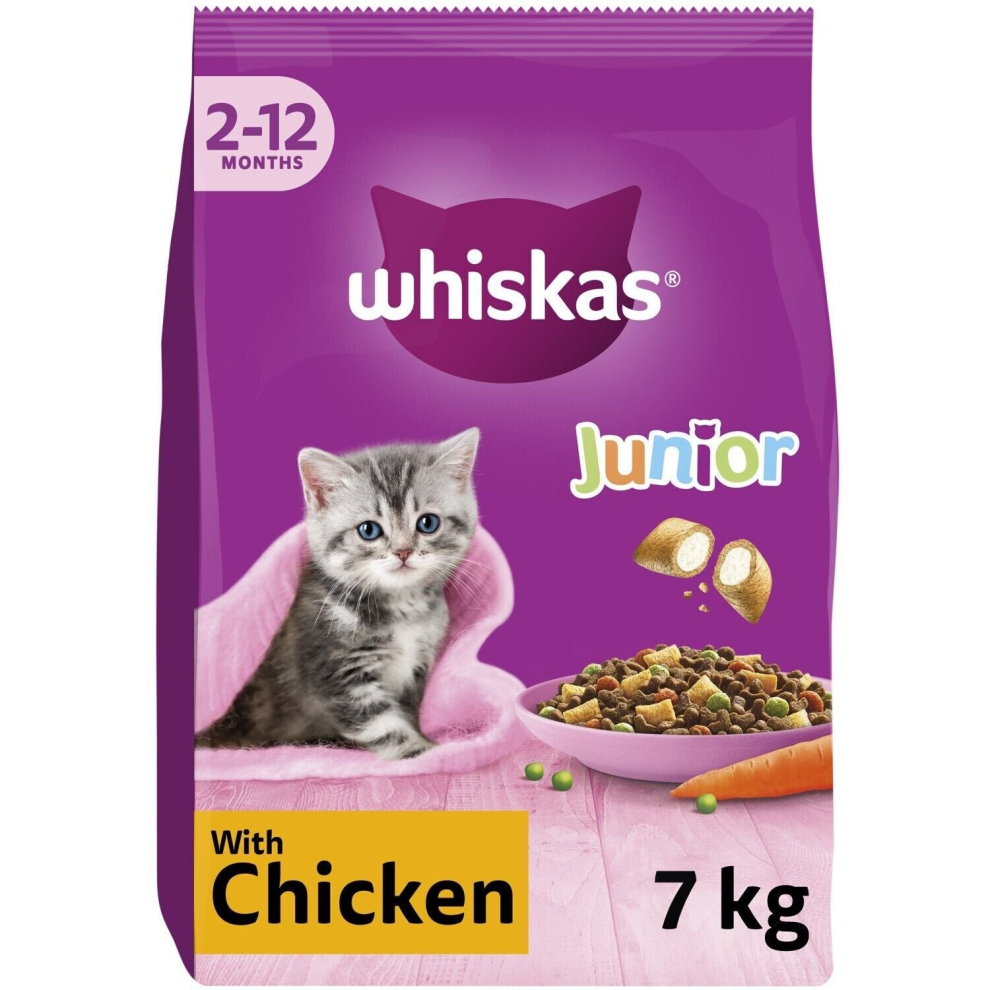 7Kg Whiskas Kitten Junior Complete Dry Cat Food Chicken Cat Biscuits