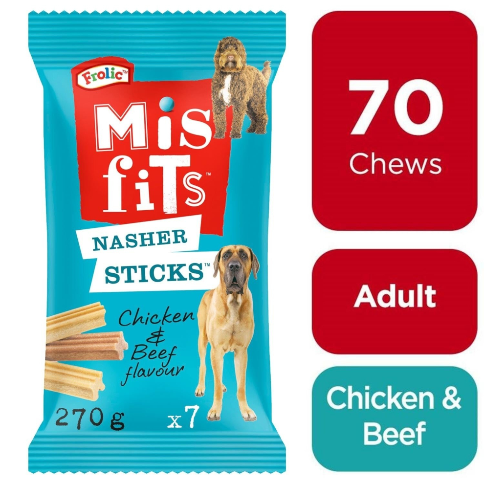 Sunukerr 70 Misfits Frolic Nasher Sticks Large Dog Treats Chicken & Beef Dental Dog Chew