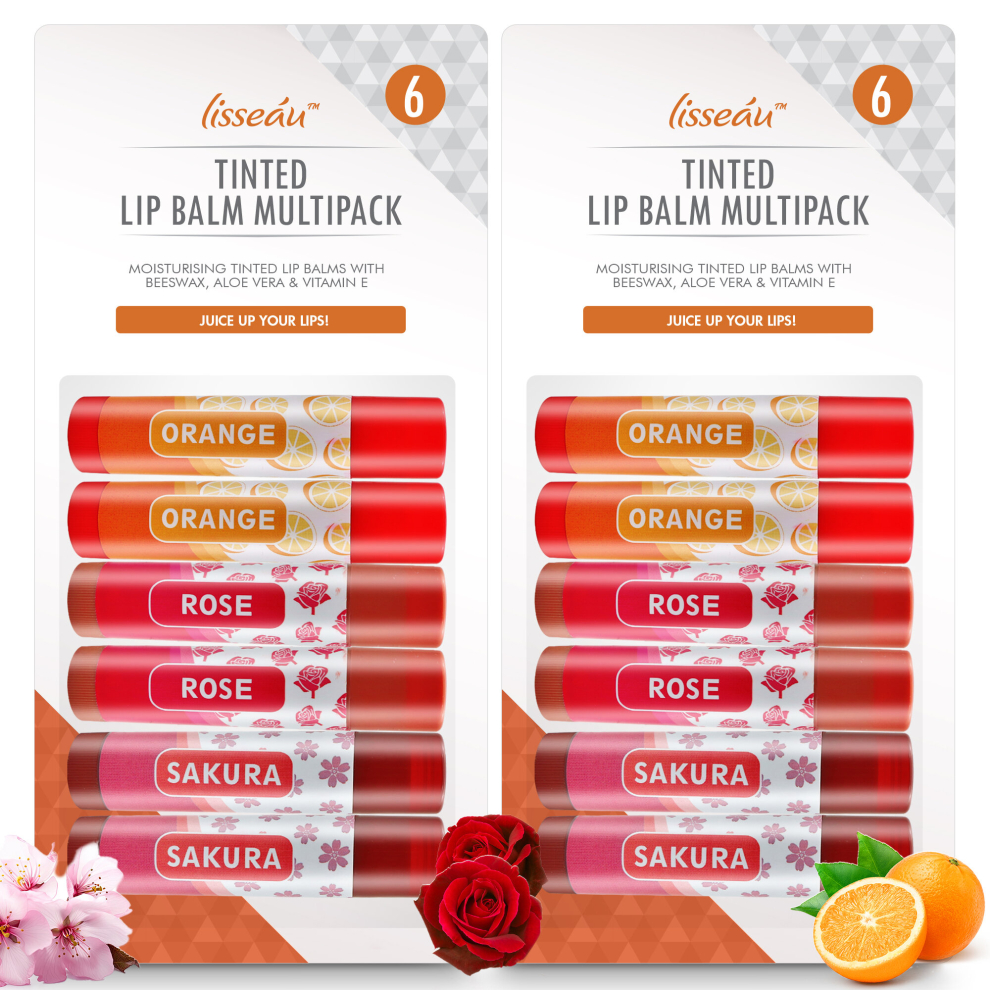 (Tinted Lip Balm 2 x 6pk) 6-12pk Tinted Lip Balm Set Multi Pack Moisturising