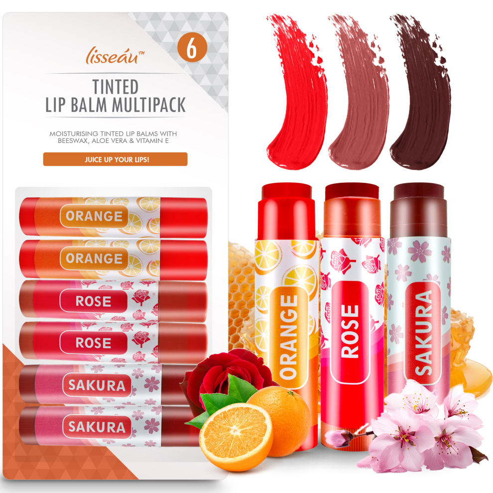 (Tinted Lip Balm 1 x 6pk) 6-12pk Tinted Lip Balm Set Multi Pack Moisturising