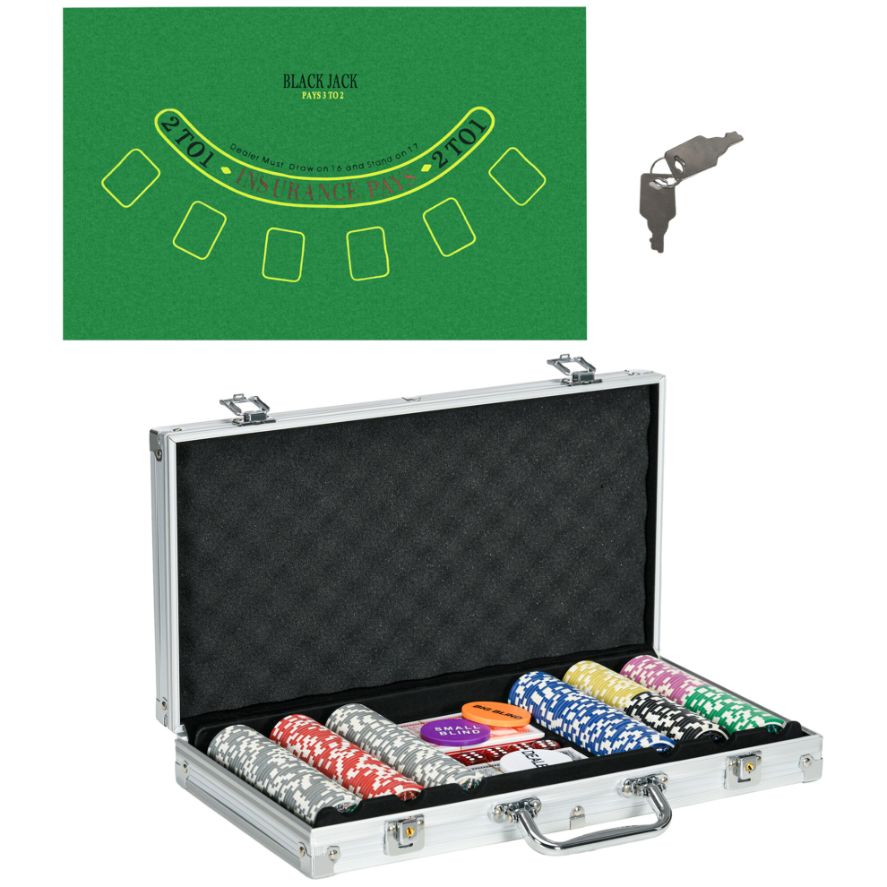 Bobobiy Silver Sportnow 300-Piece Poker Chips Set, Poker Set With Mat, Chips, Two Card Decks, Dealer, Five Dices - Image 4