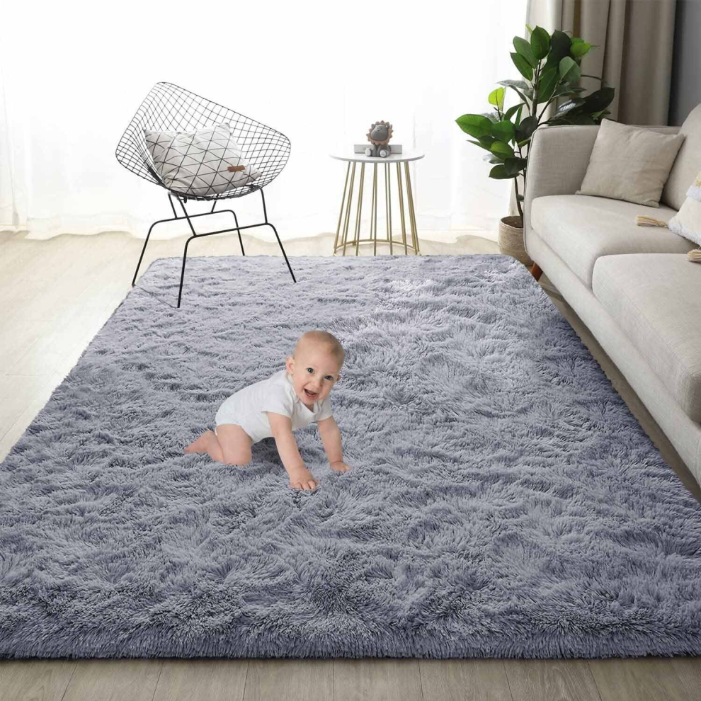 (120cm x 170cm (4ft x 5ft 6")- Small Area Rug) Grey Shaggy Rugs Living Room Bedroom Runner Mats