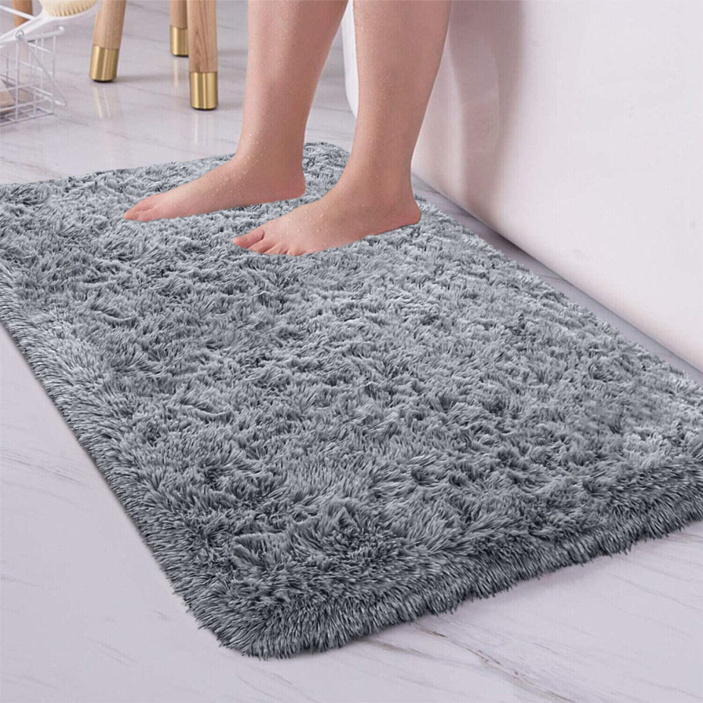 (50cm x 80 cm (1 ft 6 in x 2 ft 6 in)- Small Bath Mat/ Door Mat) Grey Shaggy Rugs Living Room Bedroom Runner Mats