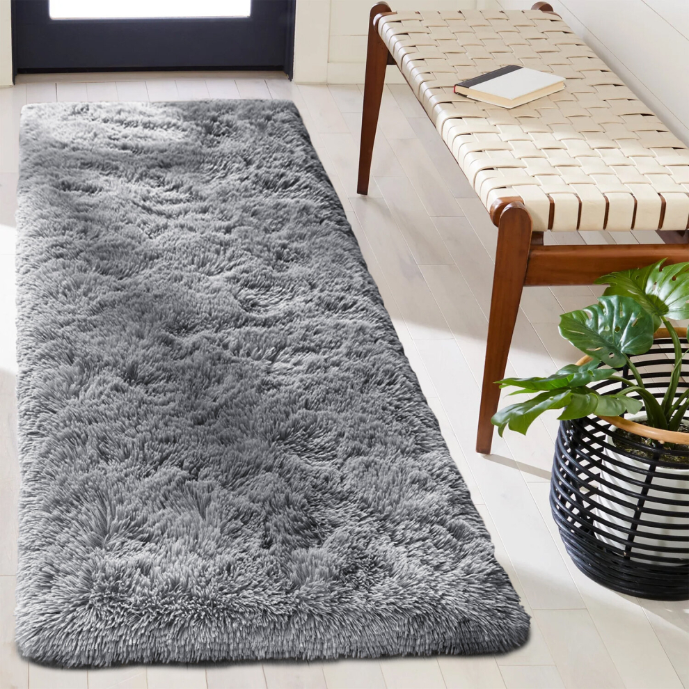 (80cm x 150cm (2ft 6" x 5ft)- Large Runner Rug) Grey Shaggy Rugs Living Room Bedroom Runner Mats