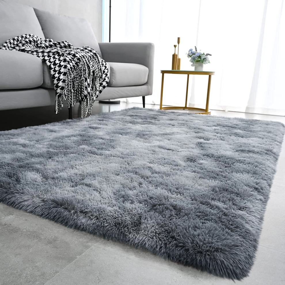 (200cm x 290cm (6ft 7" x 9ft 6")- Large Area Rug) Grey Shaggy Rugs Living Room Bedroom Runner Mats