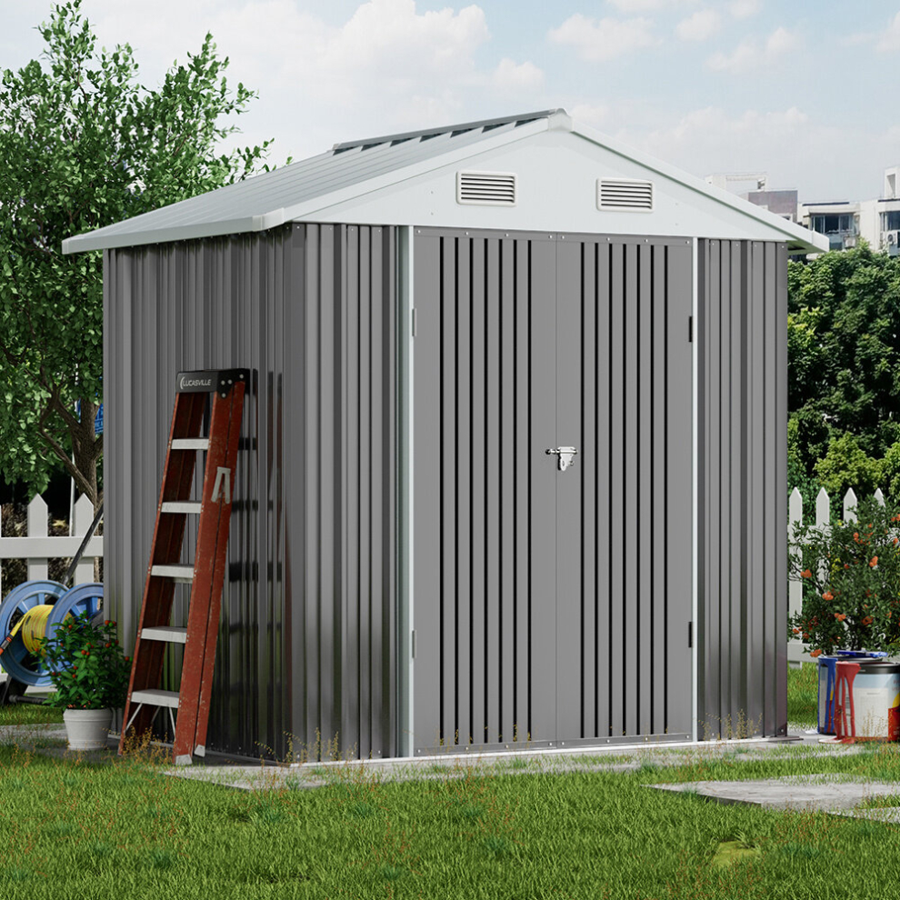 6 x 4 ft Apex Metal Shed Garden Storage Shed with Double Door, Grey