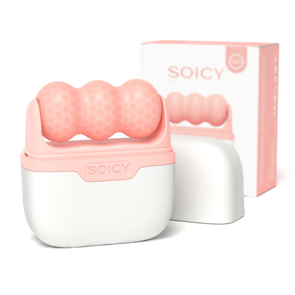 SOICY 2-in-1 Ice Roller Pink Facial Massager Skincare Rollers for Face and Eyes